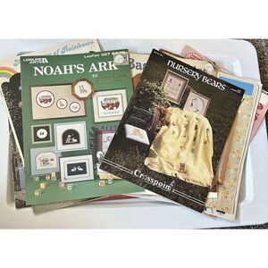 Vintage 80s Cross Stitch‎ Leaflets Books Baby Nursery Child Theme Decor Pillows